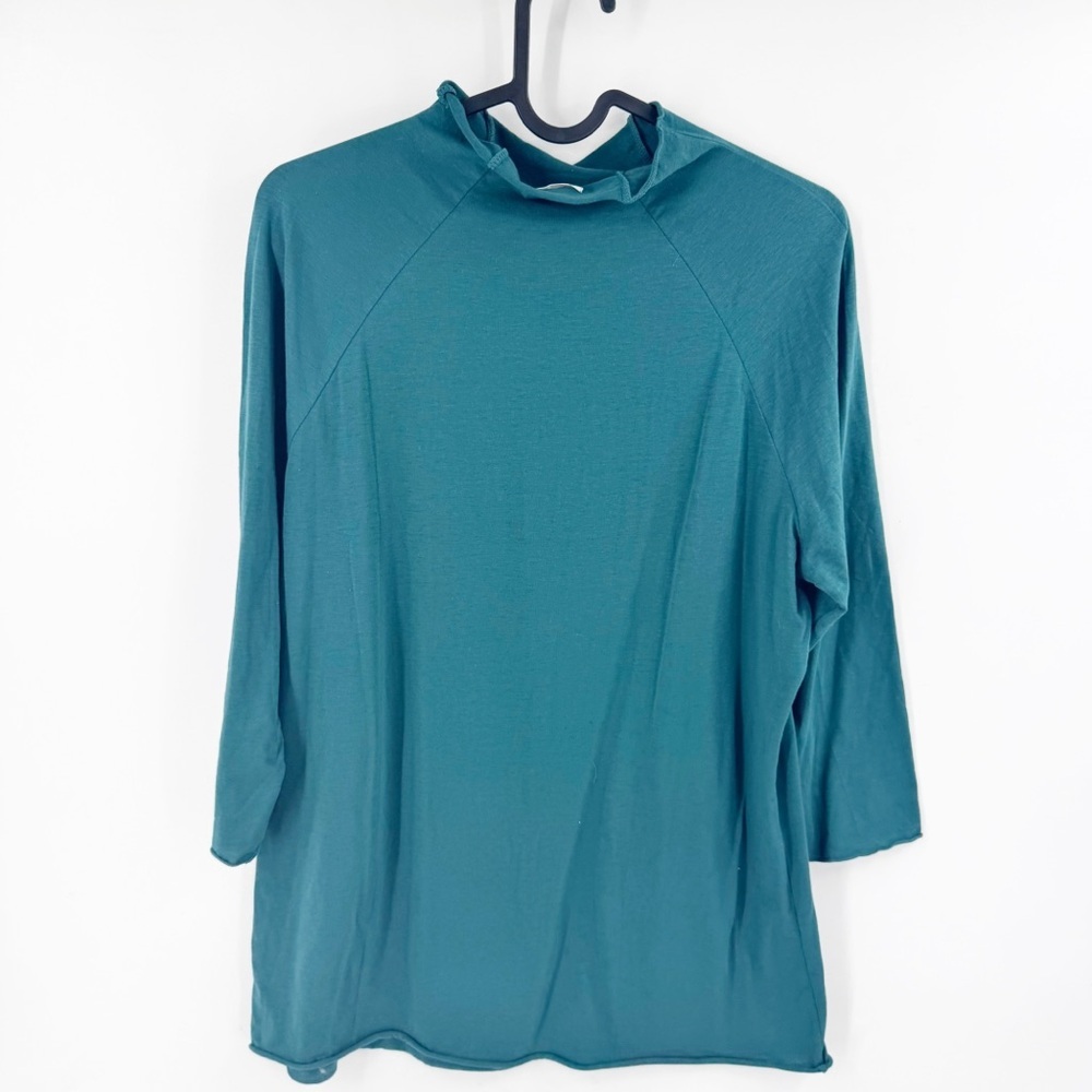 ✅ FREE PEOPLE INTIMATELY GREEN MOCK NECK 3/4 SLEEVE TOP SIZE LARGE